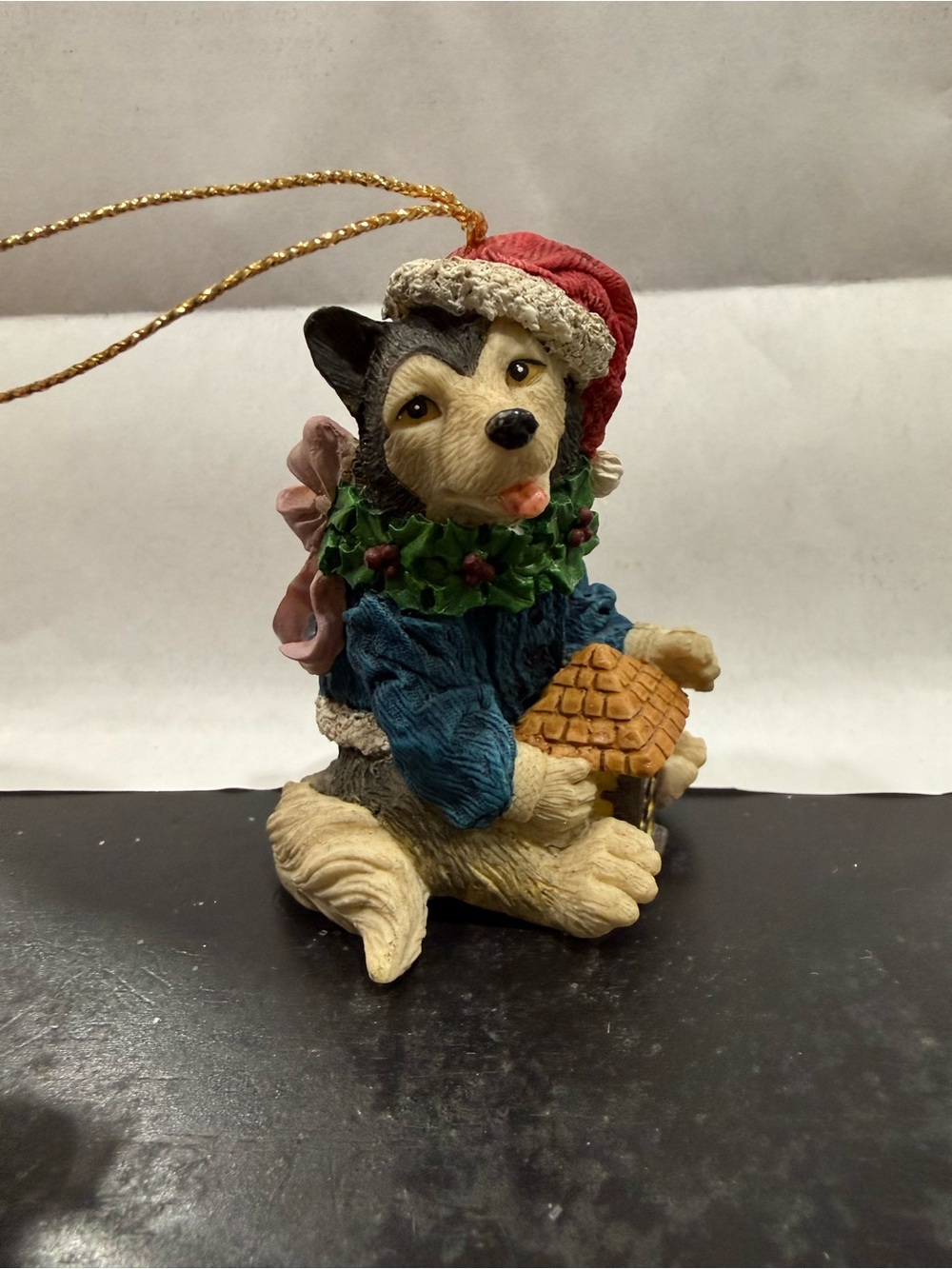 German Shepard Dog with Sparkling Santa Hat Ornament Resin 3 in